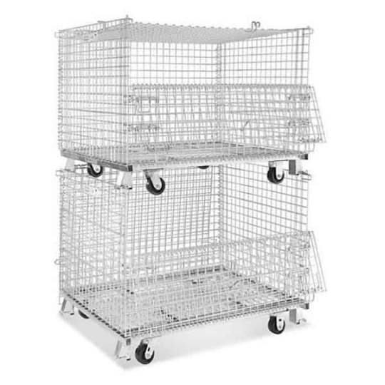 Foldable Wire Mesh Containers Storage Cage with Casters